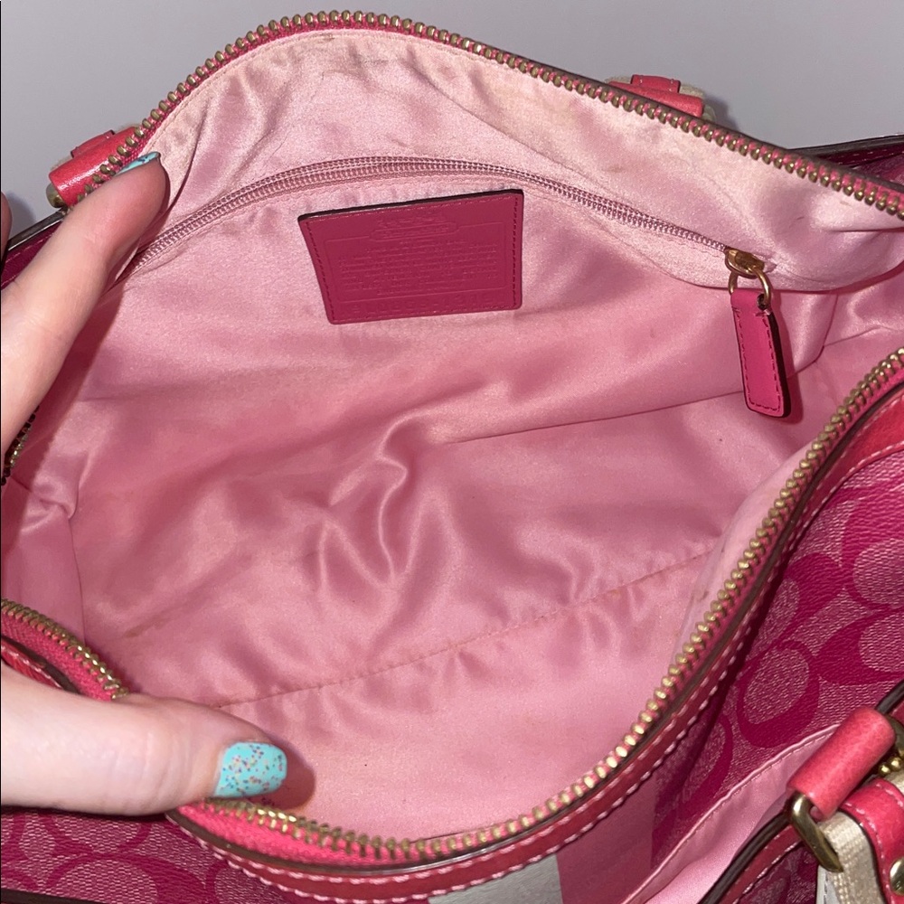 Coach Signature Heritage Stripe Coated Canvas and Leather Satchel Pink - Picture 13 of 16